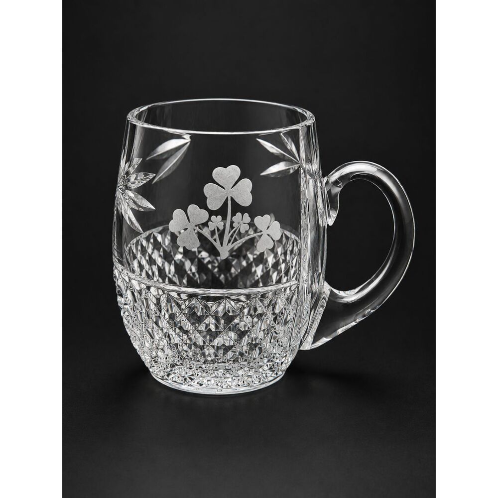 Vintage Galway 24% Lead Crystal Shamrock Etched Tankard Mug Ireland Beer Stein